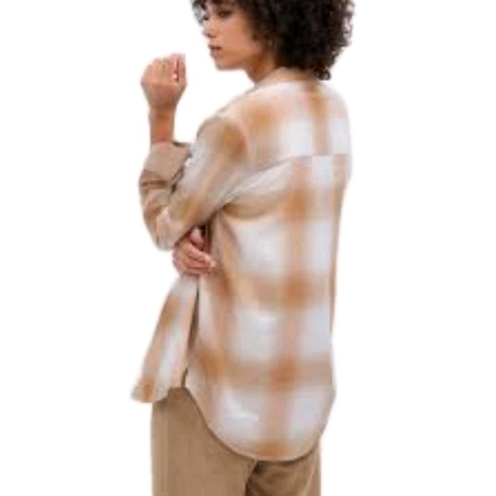 Gap Plaid Button Down Shirt Mens Womens Beige White Long Sleeve Casual Top - Picture 2 of 3